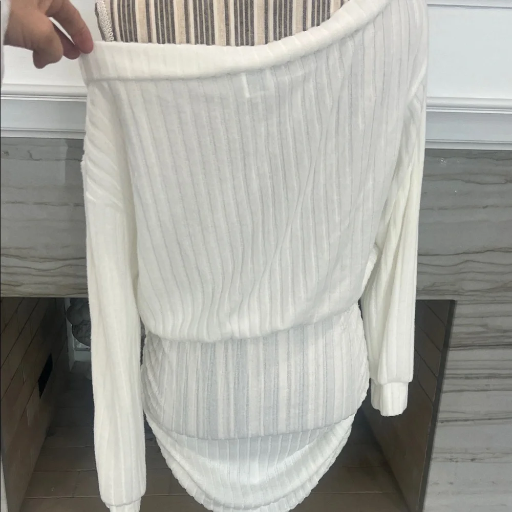 White Ribbed Off-Shoulder Dress - Picture 4 of 6
